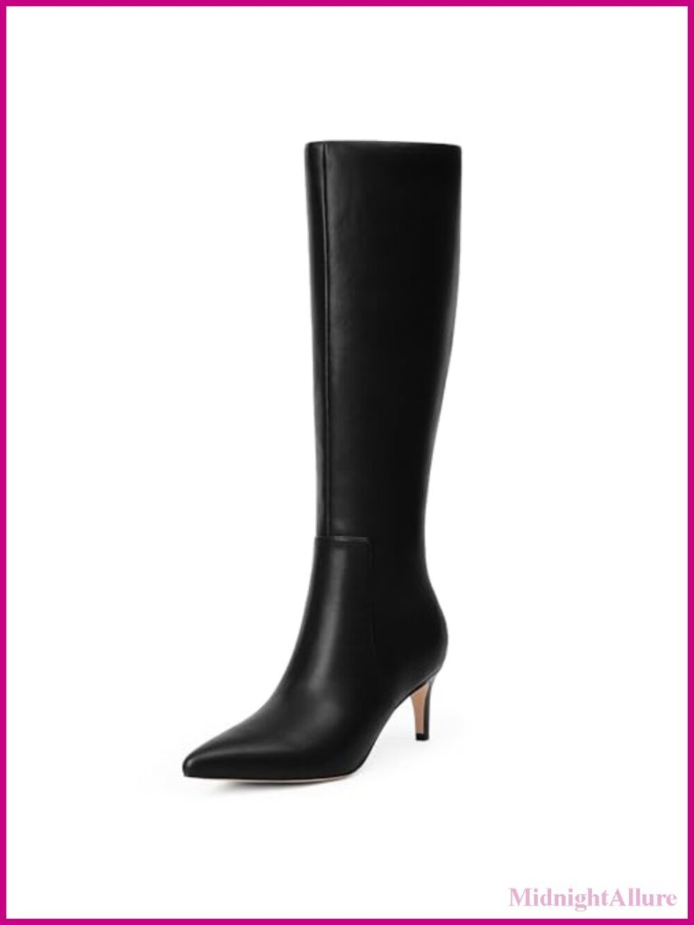 Kitten Heel Knee High Boots Pointed Toe Side Zip Faux Leather Tall Boots